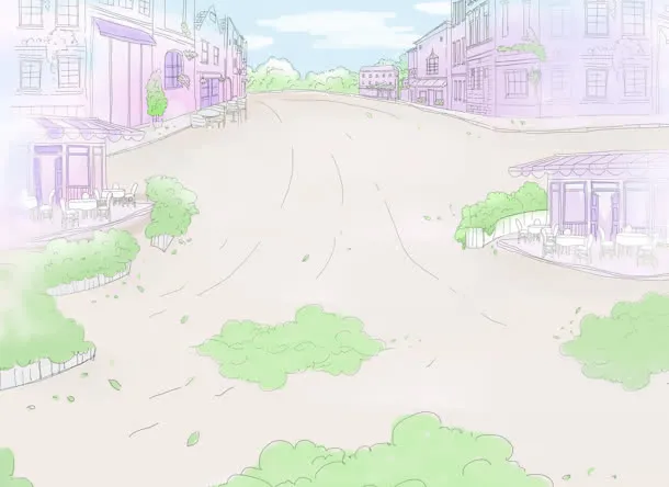 紫色卡通小镇海报背景