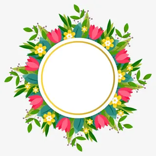 美丽花卉环形边框免抠