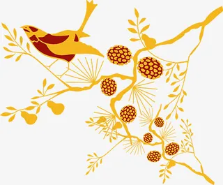 中国风手绘花鸟枝头元素免抠