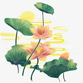 国潮风装饰荷花免抠