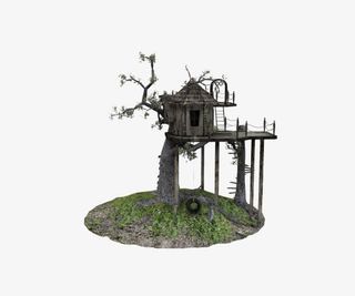 创意小木屋大树草地设计免抠