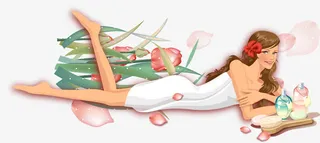 化妆美女和鲜花矢量素材免抠