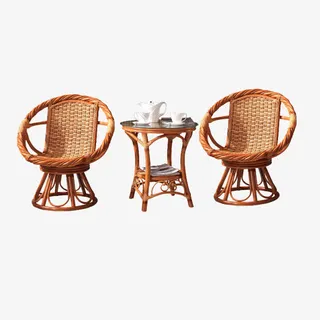 阳台桌椅藤椅三件套免抠