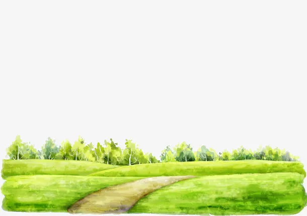 水彩分层原野山村小路免抠