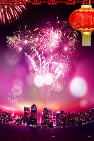 中国风元宵节城市烟花背景素材高清