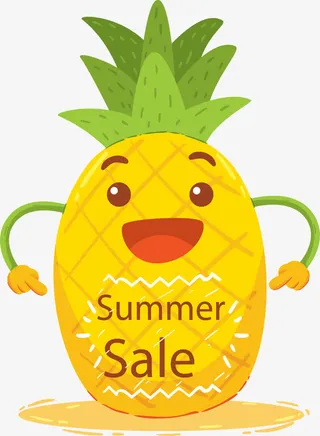可爱菠萝小人促销标签免抠