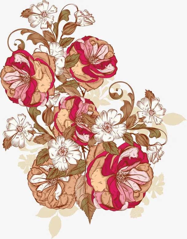 红色线条花朵免抠