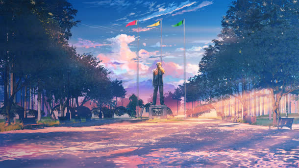 日系插画国旗道路阳光免抠