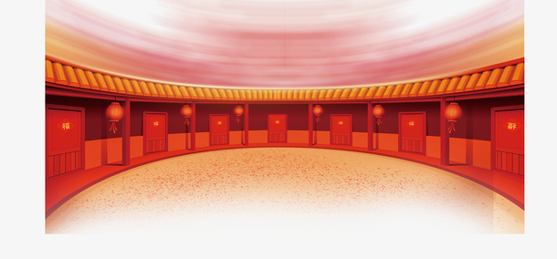 传统新年红色建筑图免抠