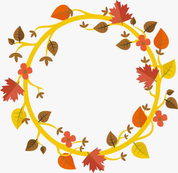 金色秋天花藤边框免抠
