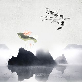 水墨山水中国风复古PSD分层主图高清