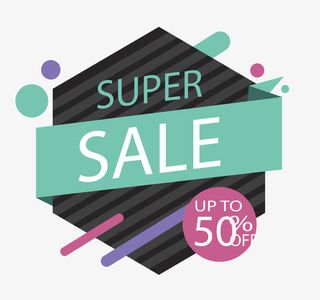 六边形彩带促销标签免抠