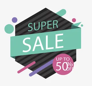 六边形彩带促销标签免抠