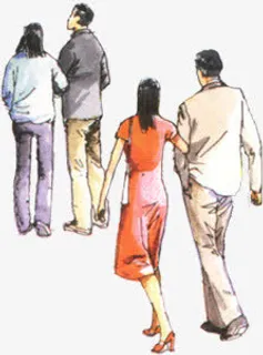 行走情侣手绘背景环境素材