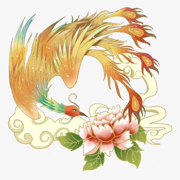 国朝凤凰牡丹吉祥如意素材免抠
