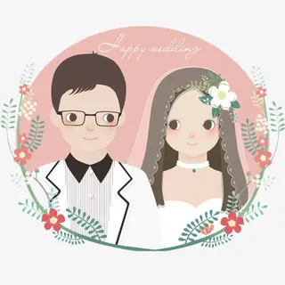 手绘插画新郎和新娘免抠