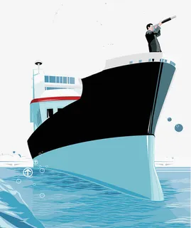 蓝色游轮插画图片免抠