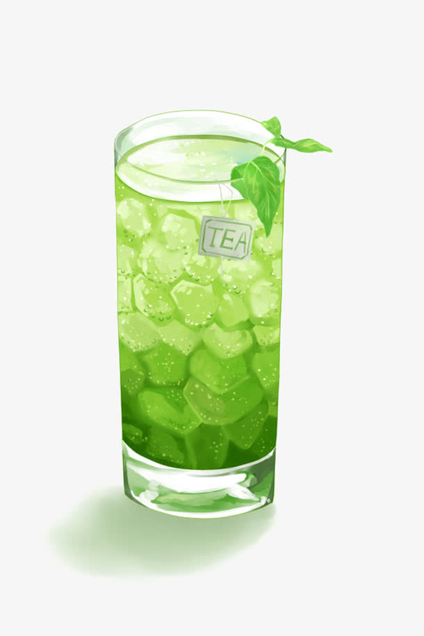 手绘绿茶饮料免抠
