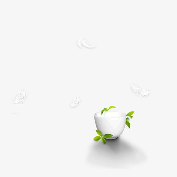 长绿叶的茶杯羽毛元素免抠