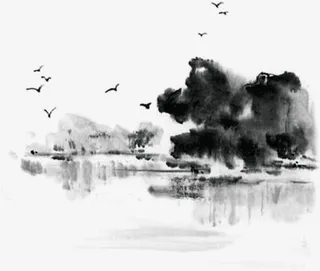 中国风水墨山水大雁风景免抠