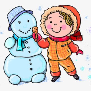 手绘卡通女孩堆雪人素材免抠