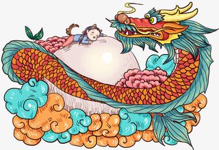 手绘元宵节中国龙插画素材免抠