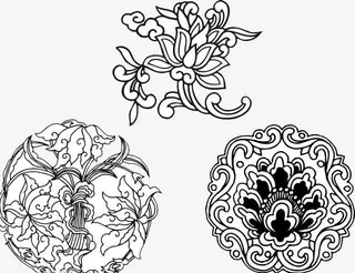 圆形荷花花纹免抠