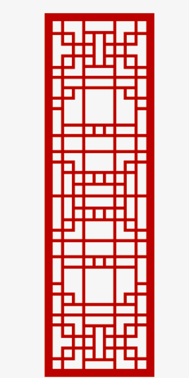 红色格子屏风图案免抠
