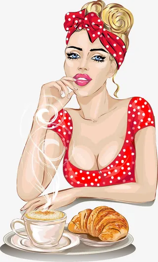 矢量吃饭的美女免抠