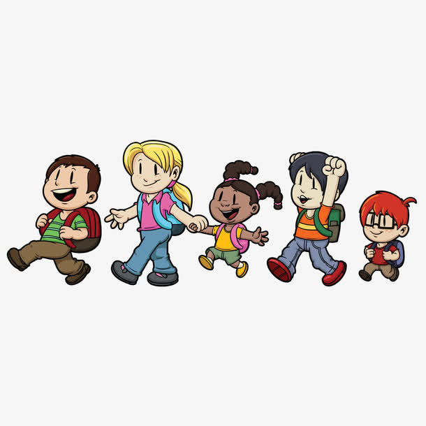 一群背着书包开心上学的小孩免抠