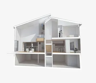 小清新民宿楼房剖面效果图免抠