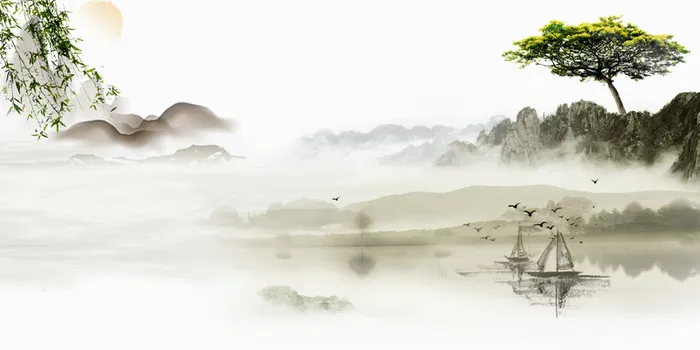 中国风水墨山水壁画海报背景素材高清