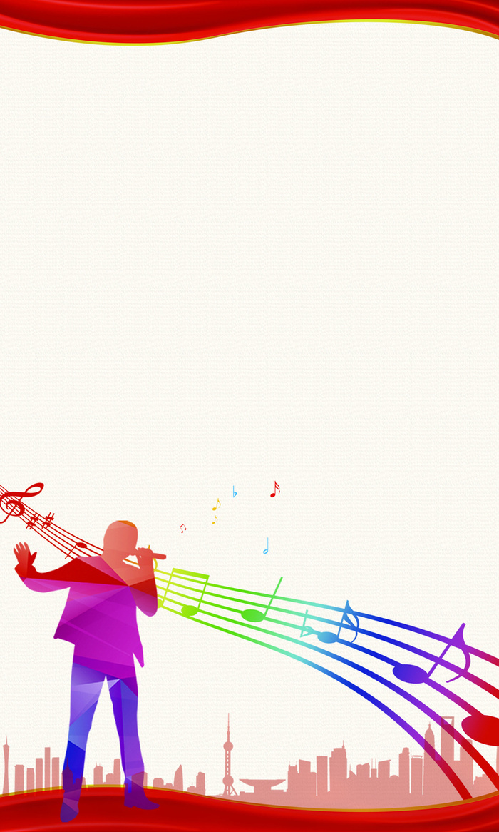 简约红色音乐音符平面广告高清