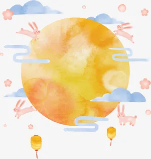 水彩画的中秋月亮图免抠 水彩画的中秋月亮图免抠