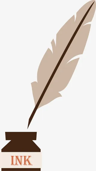 手绘矢量卡通羽毛笔免抠