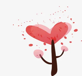 红色爱心树枝设计免抠