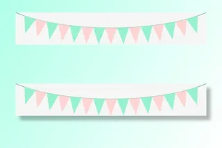 卡通粉红粉绿小彩旗分界线免抠