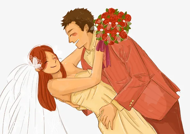卡通手绘人物插画婚礼现场新娘新免抠