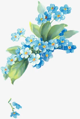 蓝色小碎花花枝装饰图案免抠