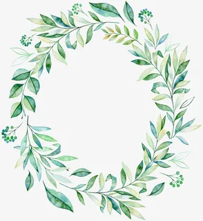 手绘绿叶清新花环免抠