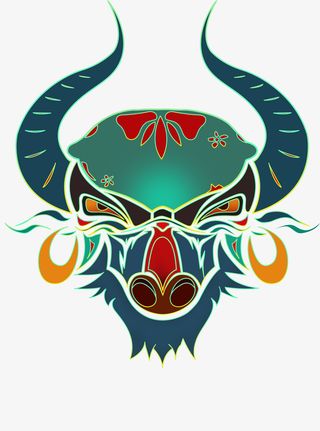 牛头 插画 元素 多彩免抠