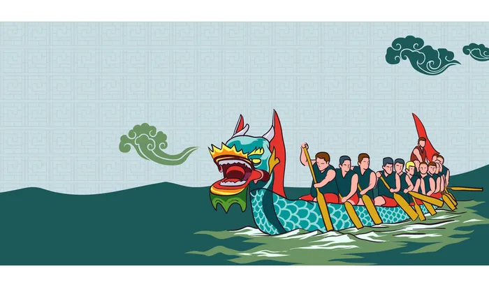 手绘端午节赛龙舟平面广告高清
