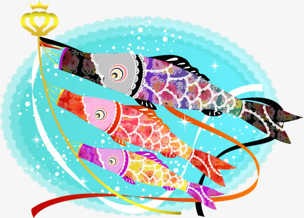 插画风格日本鲤鱼旗免抠