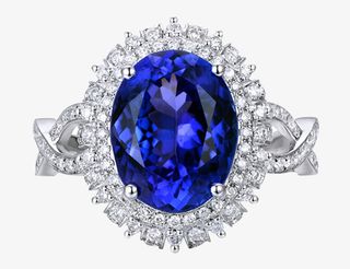 碧玺金镶嵌坦桑石戒指免抠