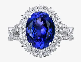 碧玺金镶嵌坦桑石戒指免抠