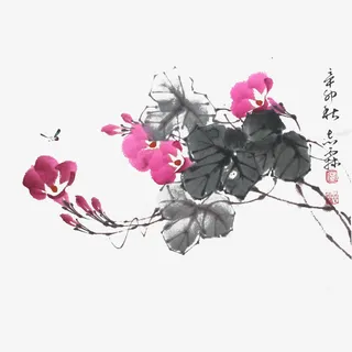 水墨牵牛花免抠