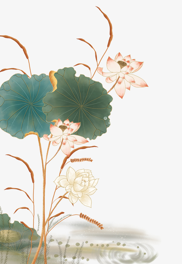 手绘国潮风莲花免抠