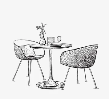 手绘一张圆桌与2个板凳免抠