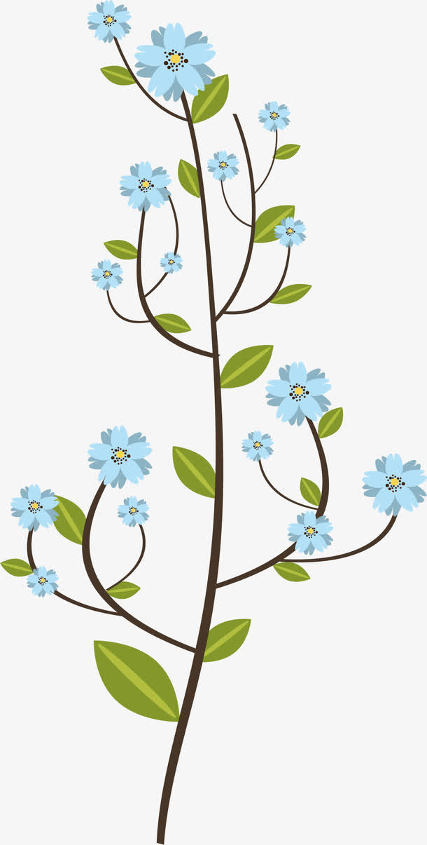 淡蓝色碎花树枝免抠