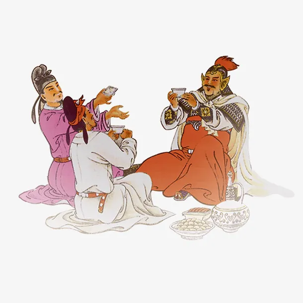 古人 聚会 喝酒 插画免抠